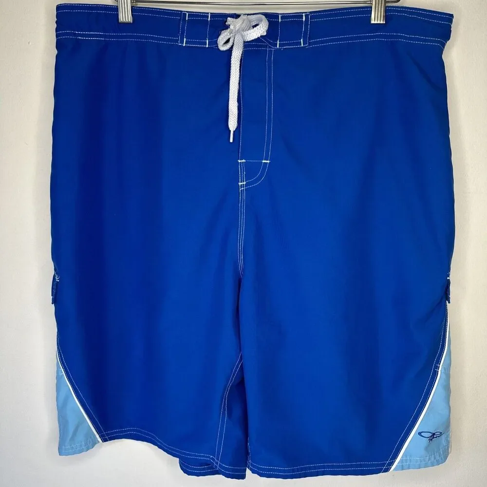Ocean Pacific Men's Cargo Swim Trunks XL Blues & White Board Shorts Surf